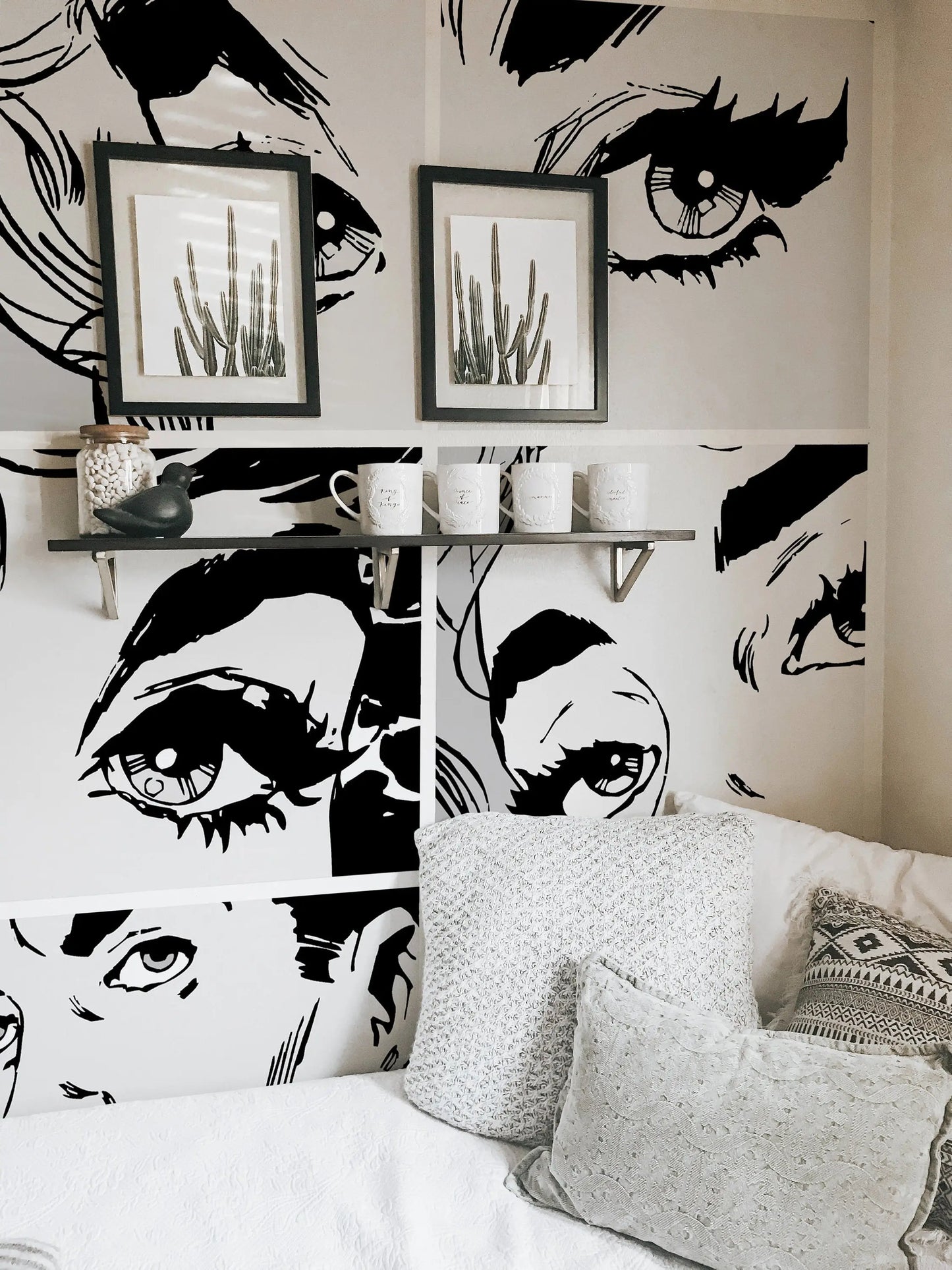 Black & White Pop Art Wall Mural, Self adhesive removable wallpaper, peel and stick, temporary wallpaper, wall art ClickWalls