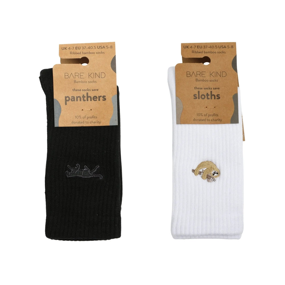 Black & White Ribbed 2 Pack Bamboo Sock Set Bare Kind