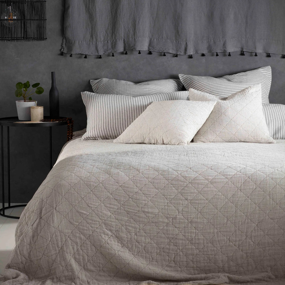 Black and Natural Stripe 100% Cotton Quilted Throw The Secret Linen Store
