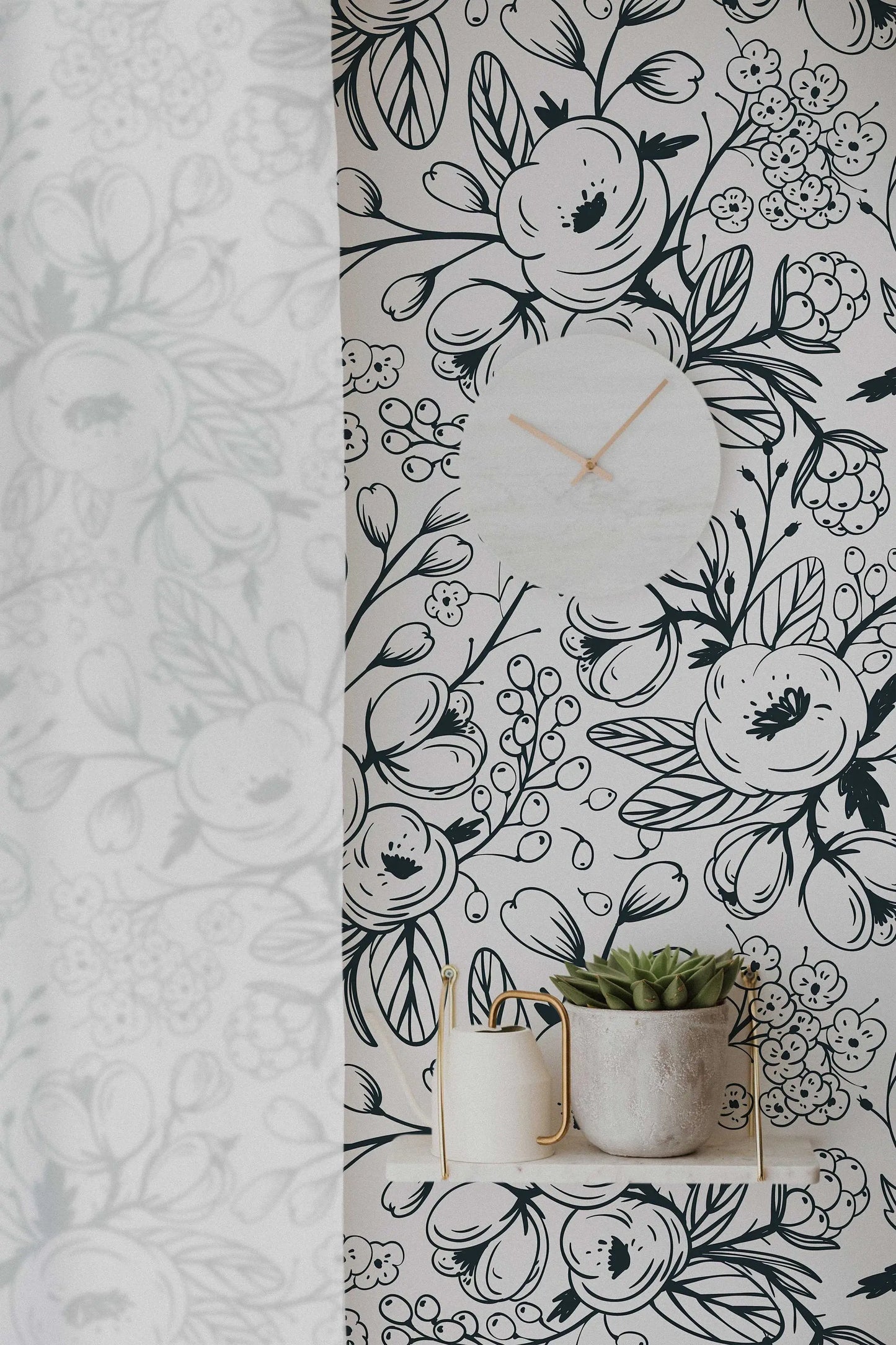 Black and White Spring Floral Wallpaper | Nursery Wall | Mural | Removable Wallpaper | Children Wall | Art | Meadow | Doddle ClickWalls