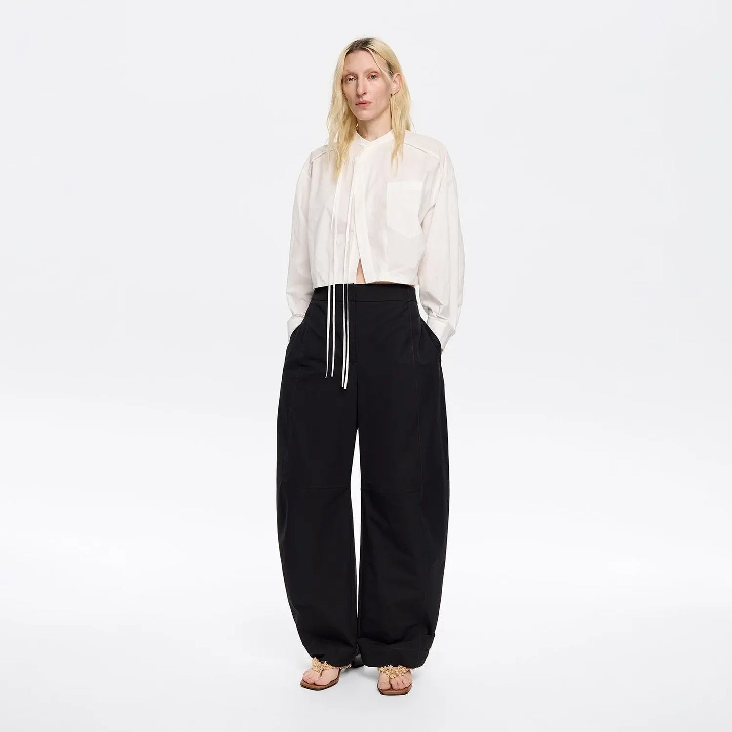 Black technical fabric barrel leg trousers Bimba y Lola UK