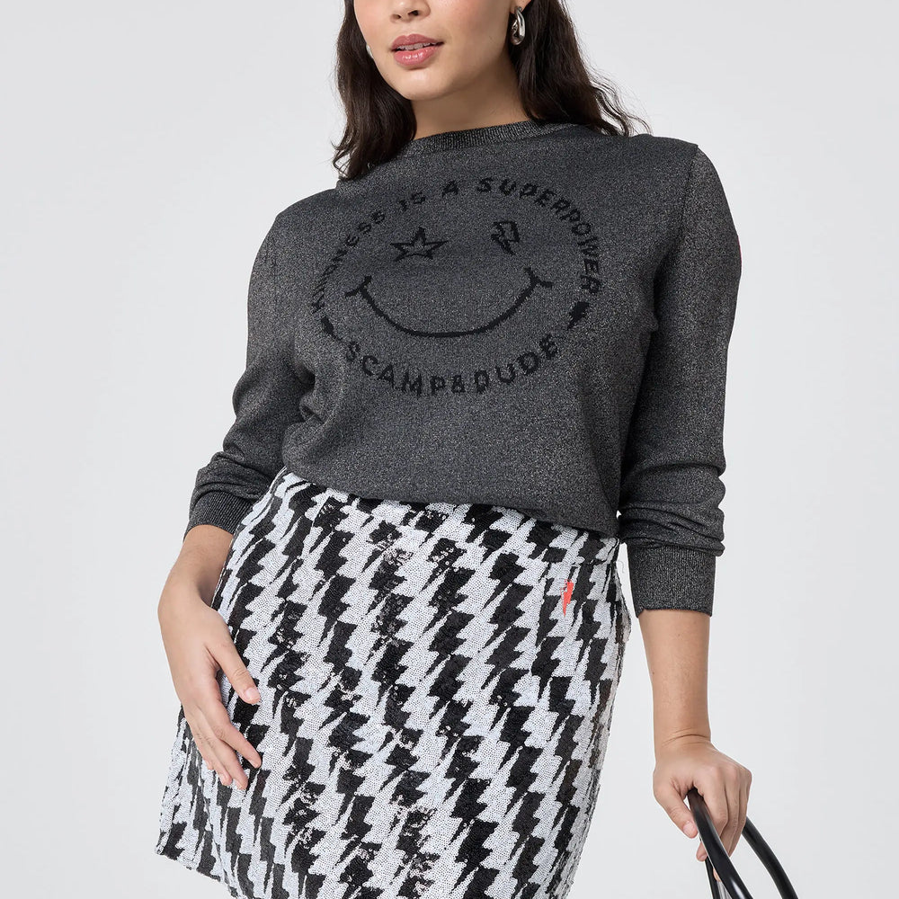 Black with White Lightning Bolt Sequin Mini Skirt Scamp & Dude