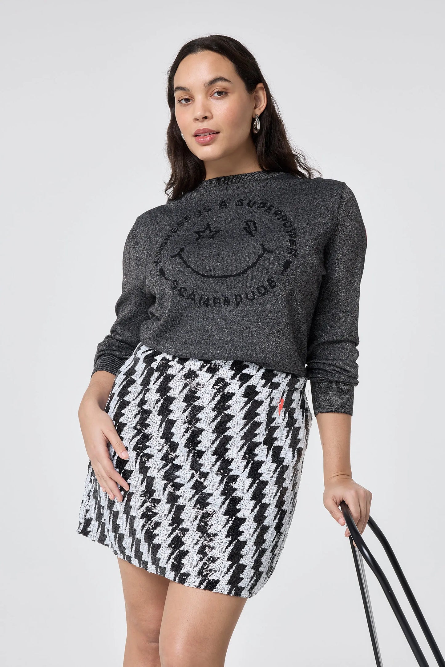 Black with White Lightning Bolt Sequin Mini Skirt Scamp & Dude