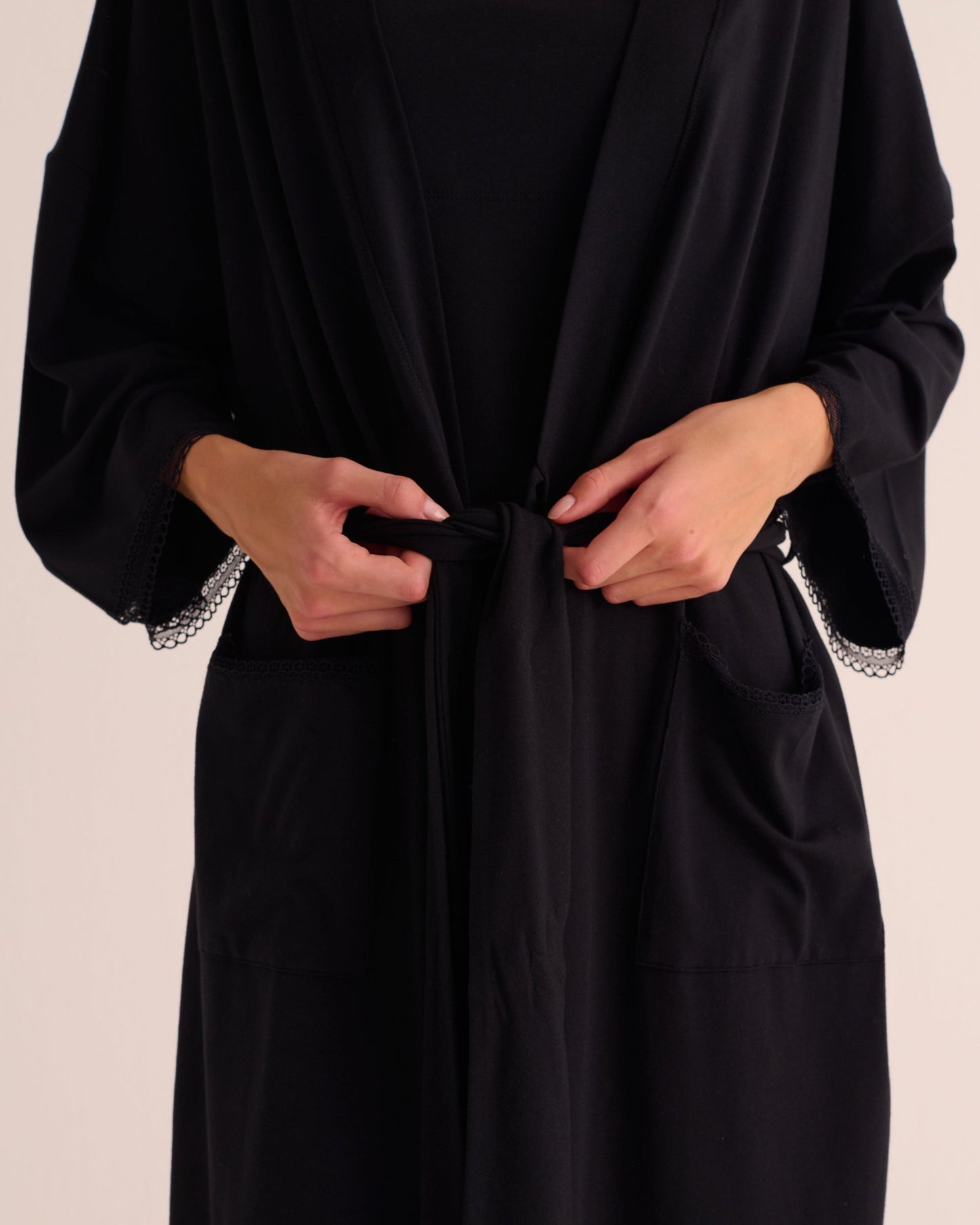 Black Modal Jersey Kimono with Lace Trim MAMU Dream
