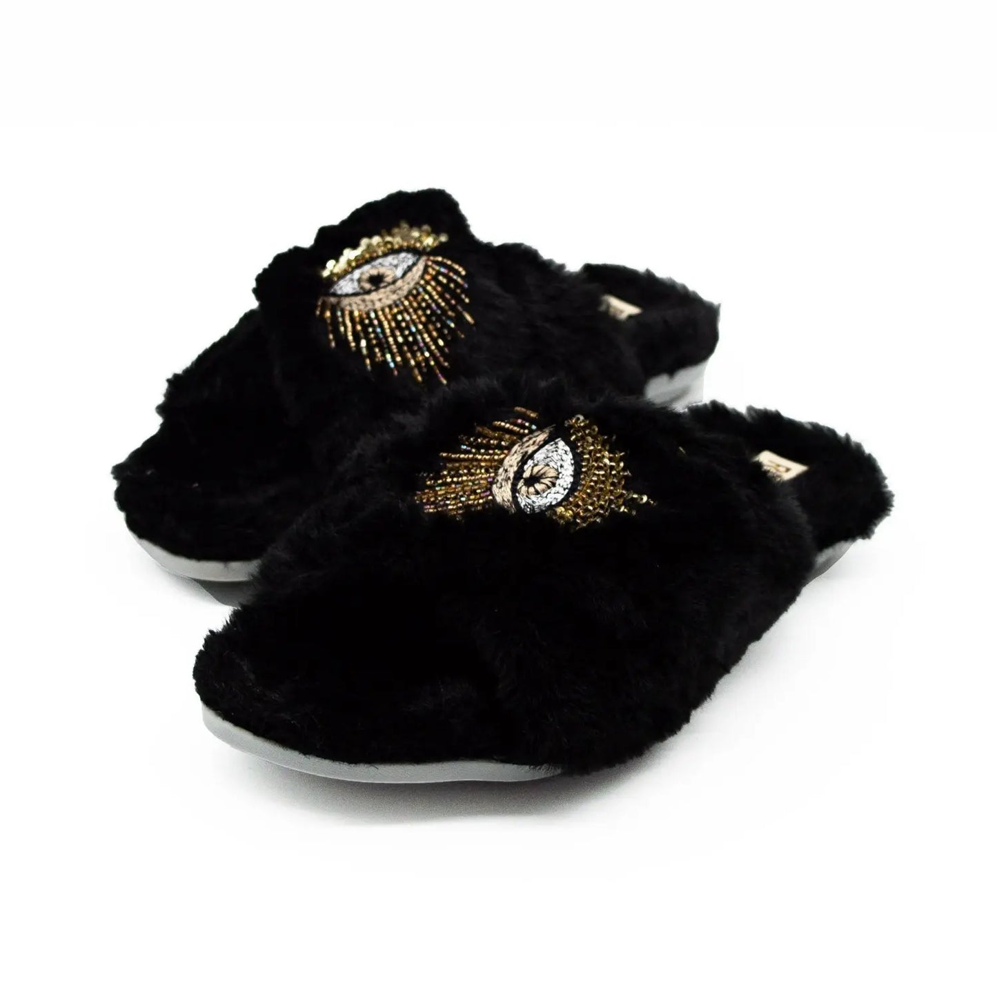 Blake Black Luxury Plush Diamanté Embellished Handmade Slipper Rettrose