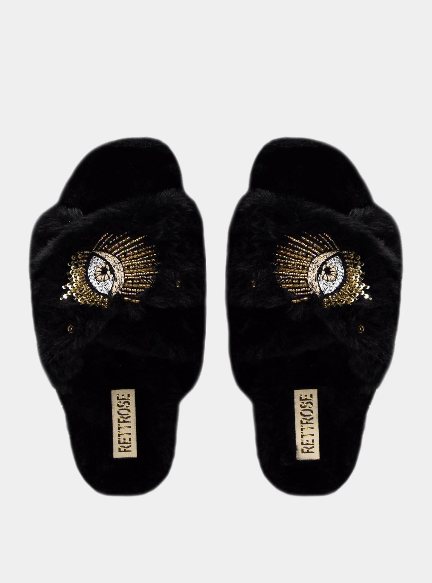 Blake Black Luxury Plush Diamanté Embellished Handmade Slipper Rettrose