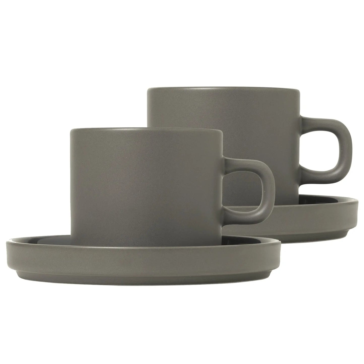 Blomus Pilar Coffee Mug With Saucer 2-Pack Pewter blomus