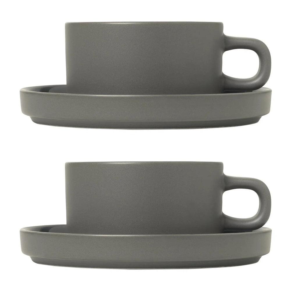 Blomus Pilar Mug With Saucer 2-Pack Pewter blomus
