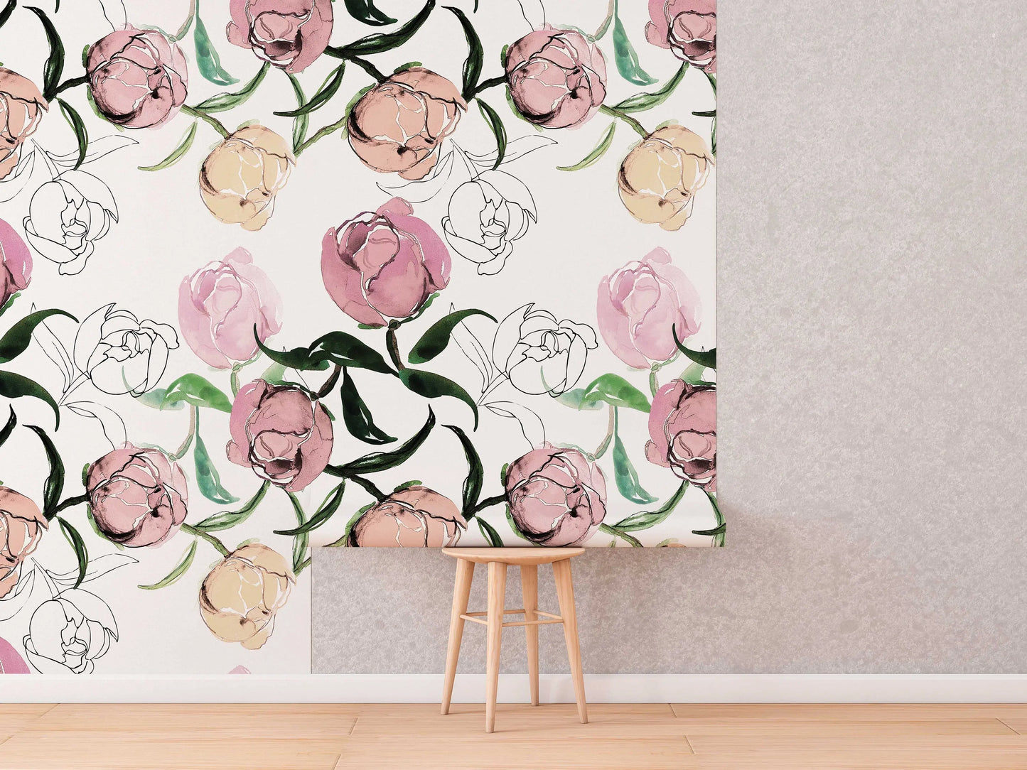Blooming Peonies Wall Art | Removable Pale Wallpaper | Peony Blush Bouquet | Floral Wall Mural | Painting Wall Sticker | Floral Decal Flower ClickWalls