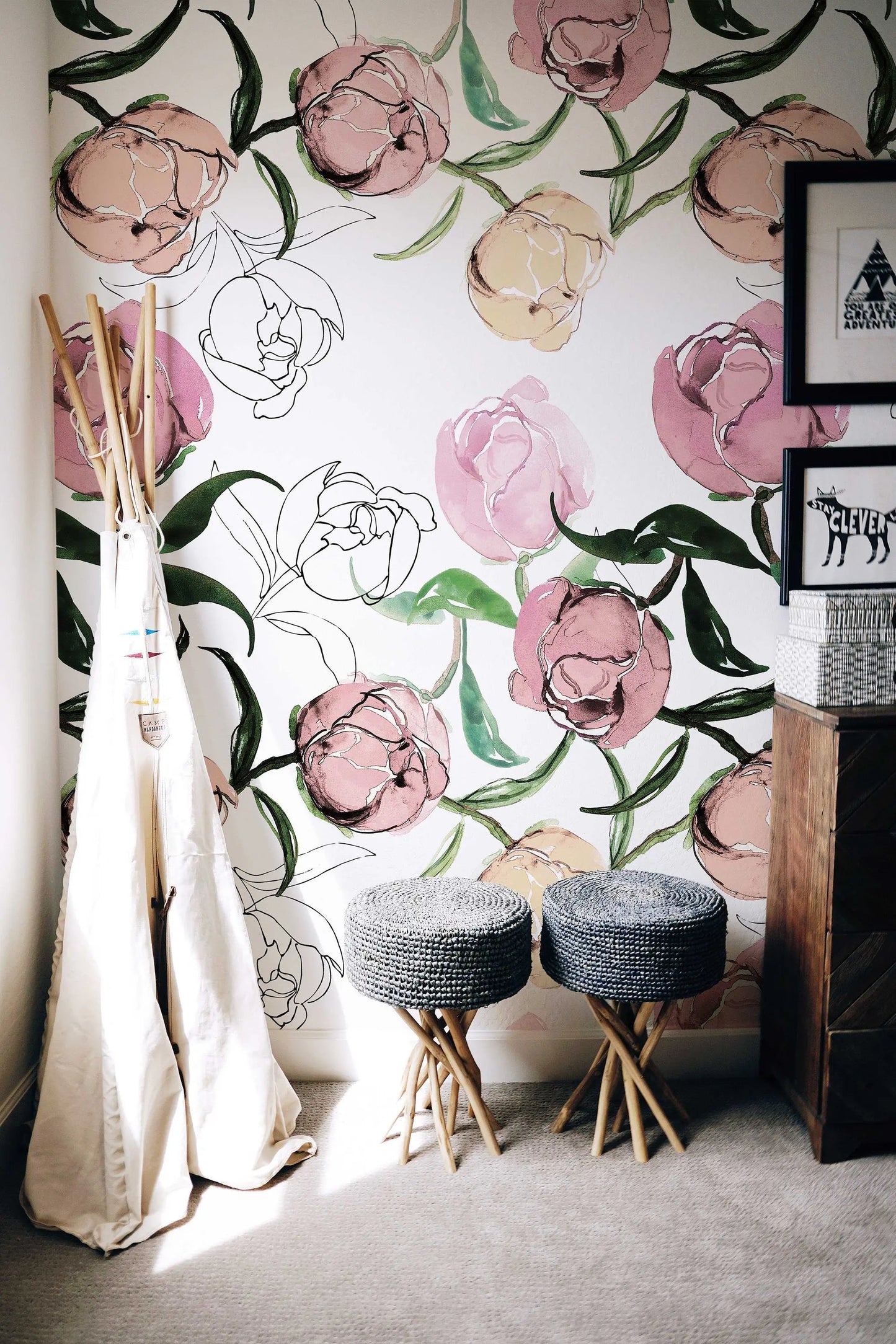 Blooming Peonies Wall Art | Removable Pale Wallpaper | Peony Blush Bouquet | Floral Wall Mural | Painting Wall Sticker | Floral Decal Flower ClickWalls
