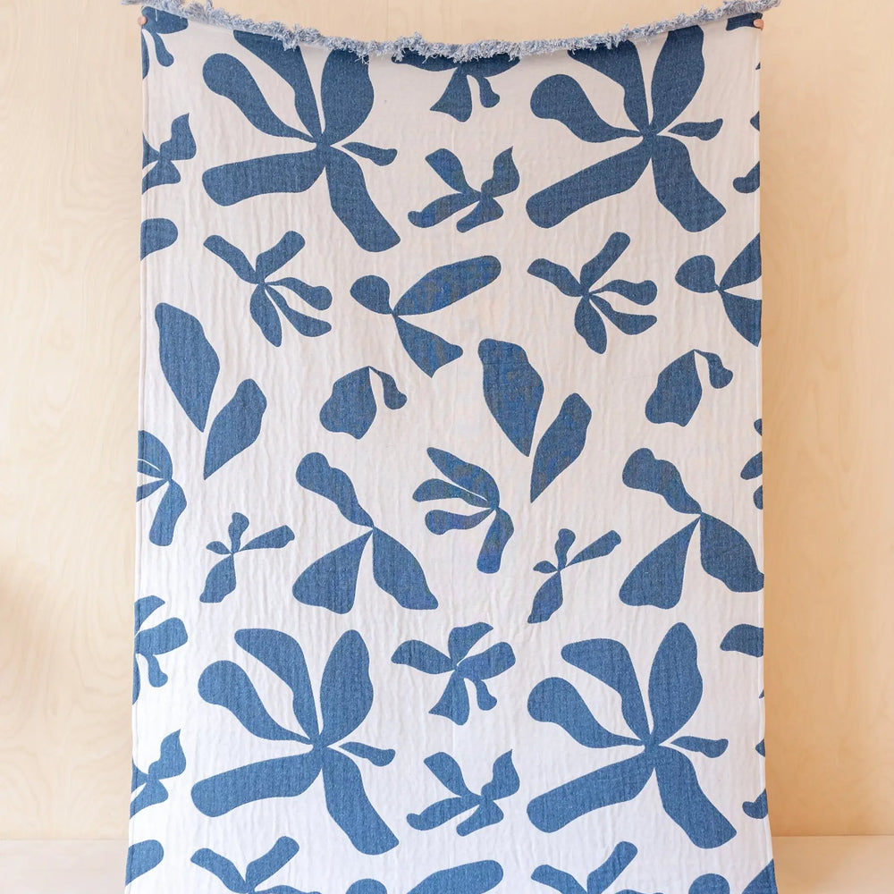Blue Abstract Cotton Throw TartanBlanketCo