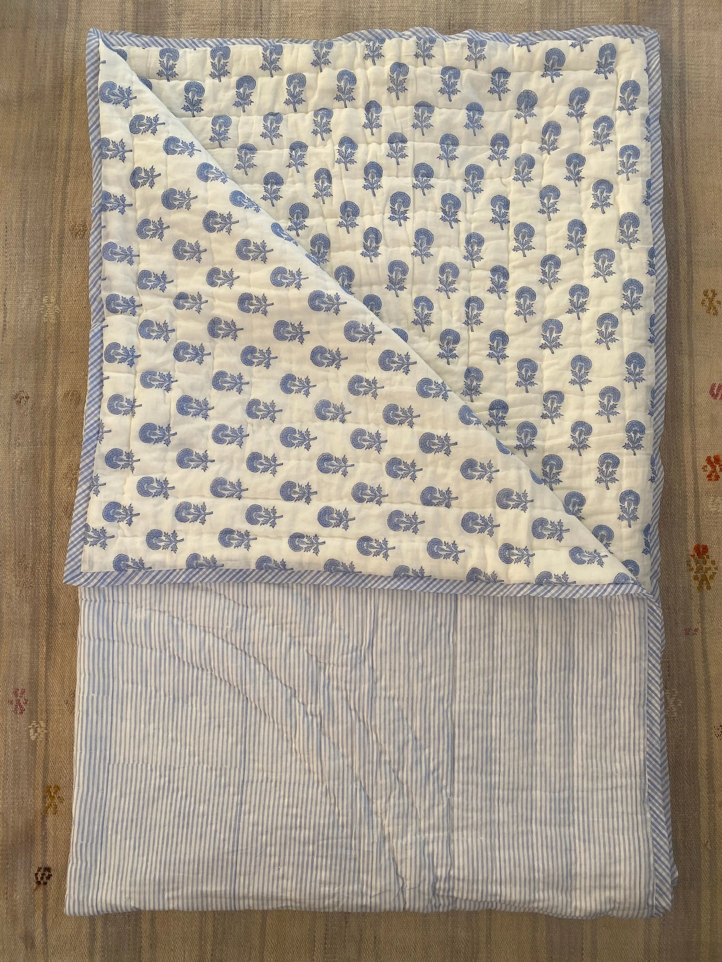 Blue Butti and Stripe Toddler Quilt Kapara London