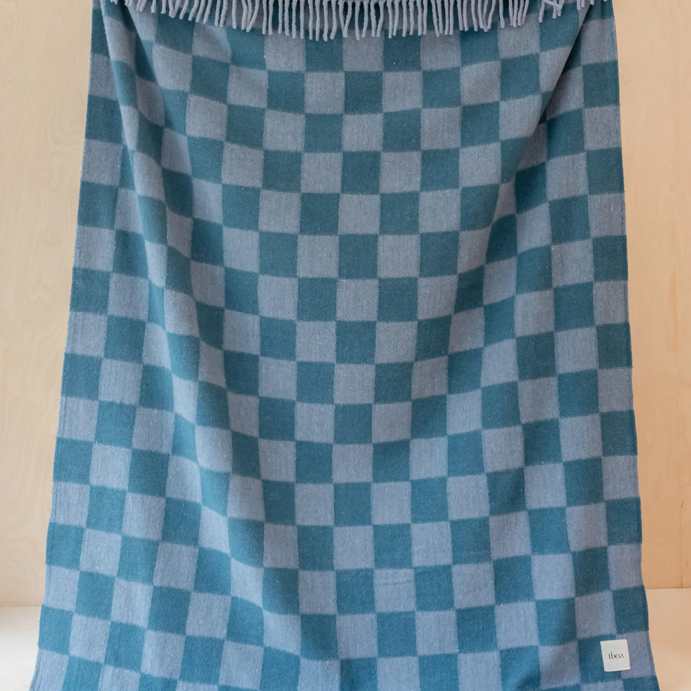 Blue Checkerboard Wool Blanket TartanBlanketCo