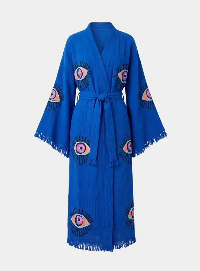 Blue Eye Long Organic Cotton Robe Loome Lifestyle