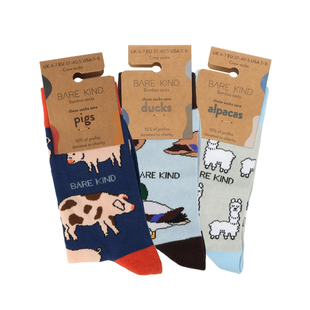 Blue Farm Animals Bundle of 3 Bamboo Sock Set Bare Kind