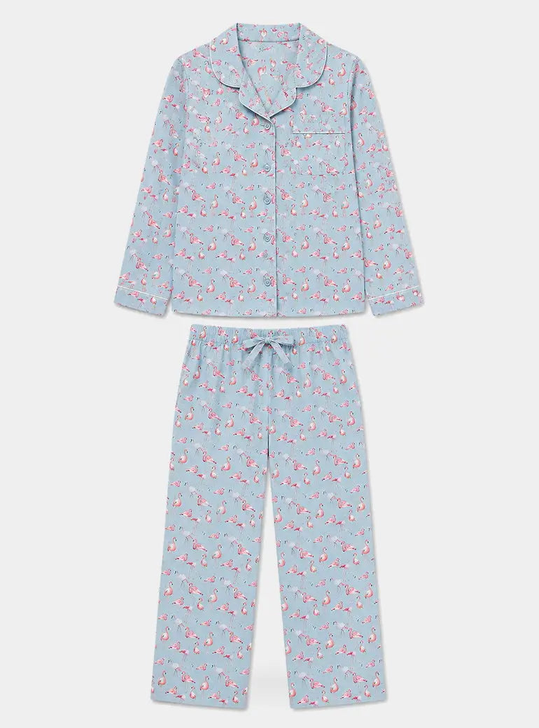 Blue Flamingos Girls Pyjama Trouser Set Woodstock Laundry