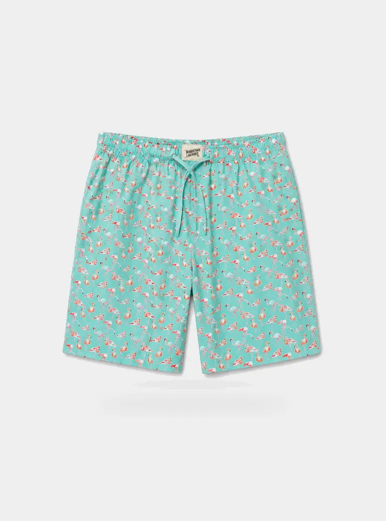 Blue Flamingos Mens Pyjama Shorts Woodstock Laundry