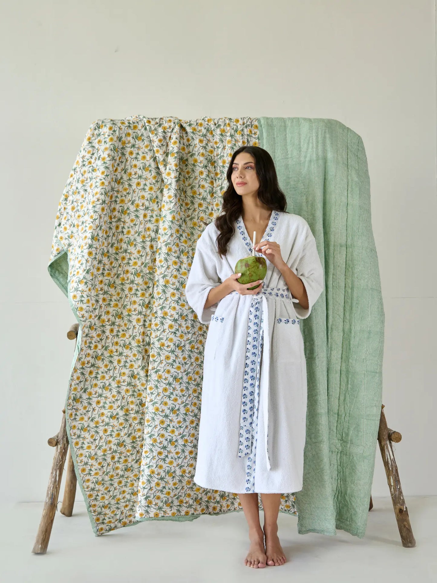 Blue Floral Towel Dressing Gown Kapara London