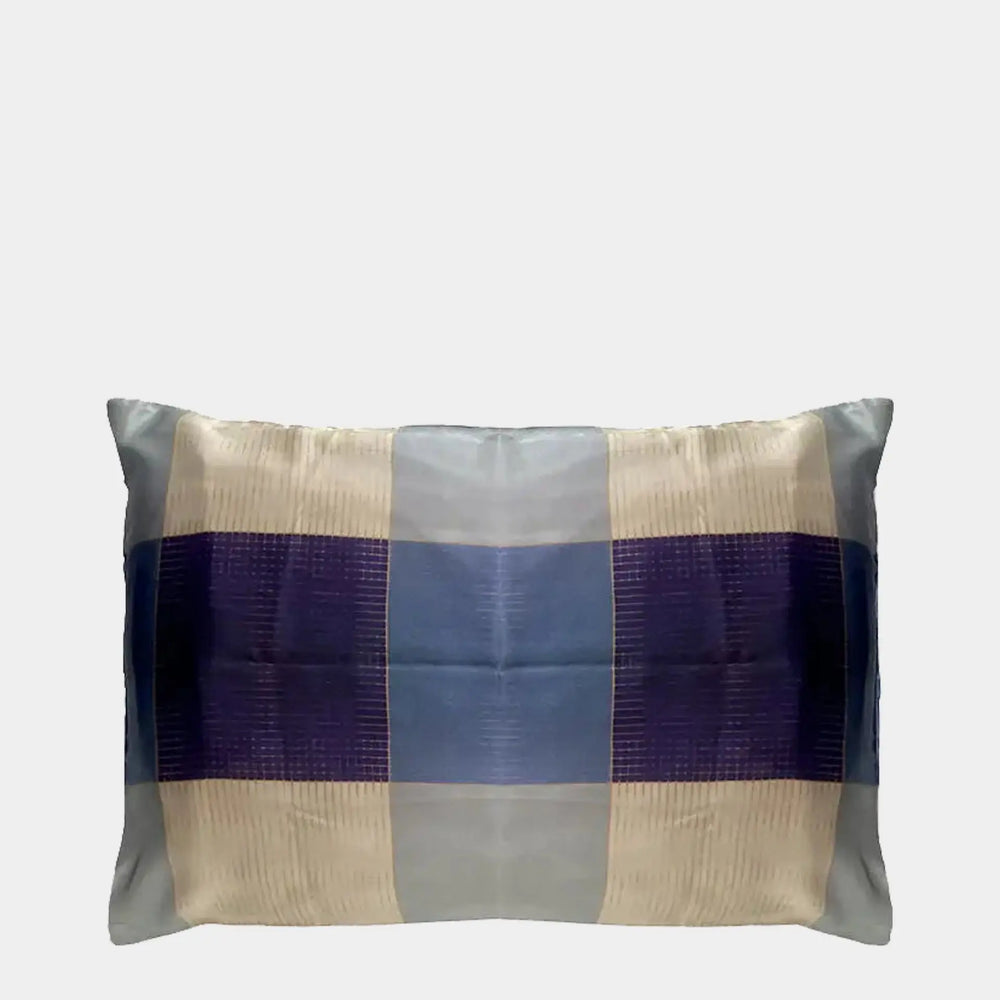 Blue Gingham Silk Pillowcase Long Studio Design
