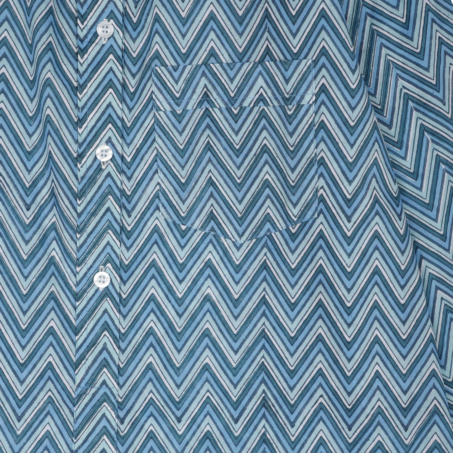 Blue Hand Block Printed Beach Shirt Dress Moochic
