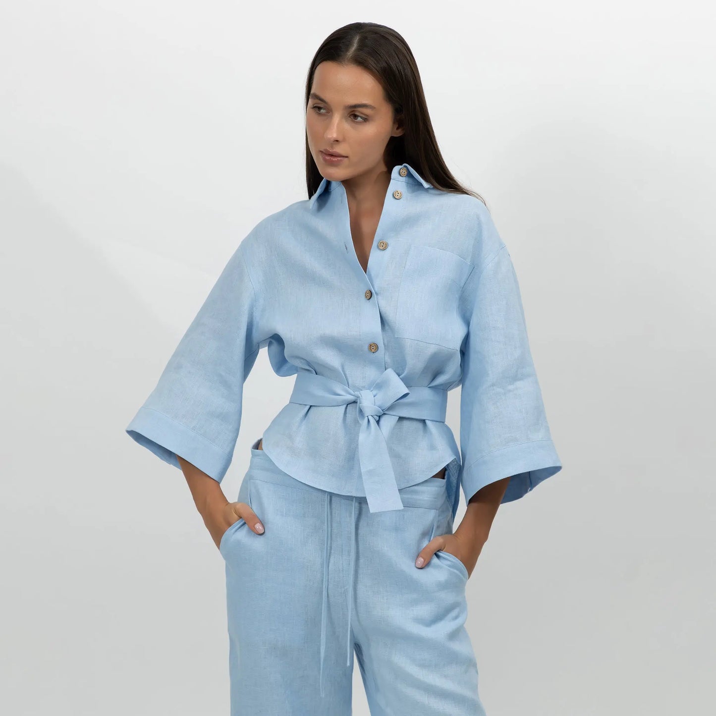 Blue Heavy Linen Shirt Perfect Days NOKAYA