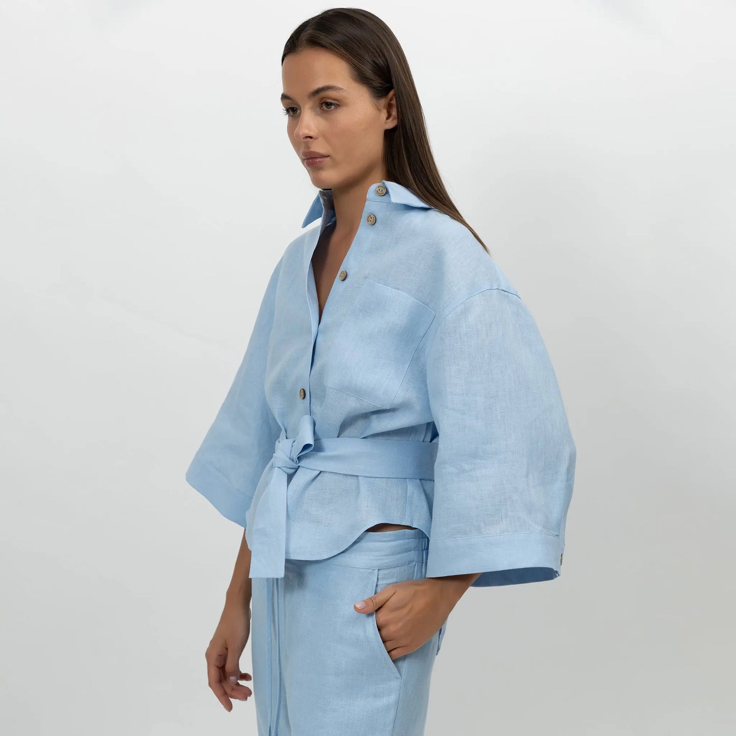 Blue Heavy Linen Shirt Perfect Days NOKAYA