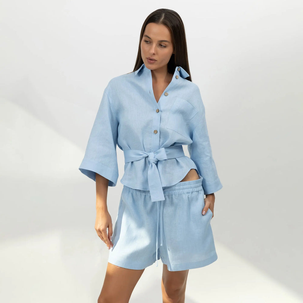 Blue Heavy Linen Shorts Perfect Days NOKAYA