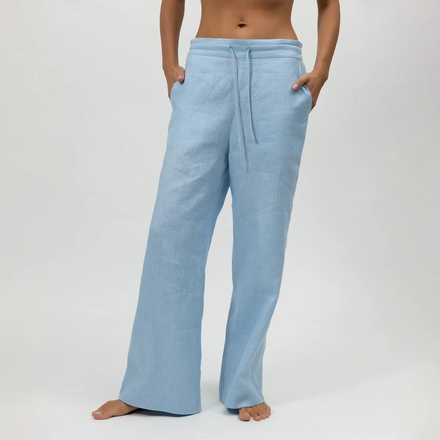 Blue Heavy Linen Wide-leg Pants Perfect Days NOKAYA