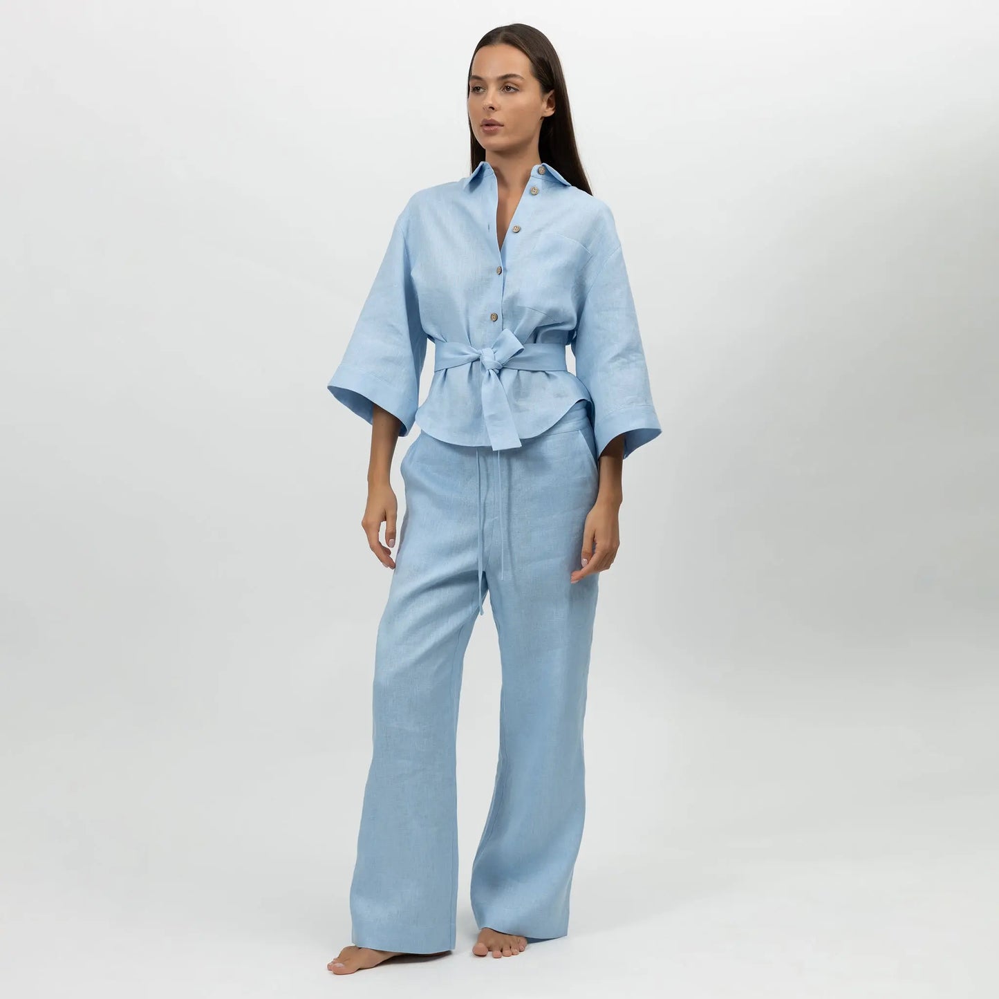 Blue Heavy Linen Wide-leg Pants Perfect Days NOKAYA