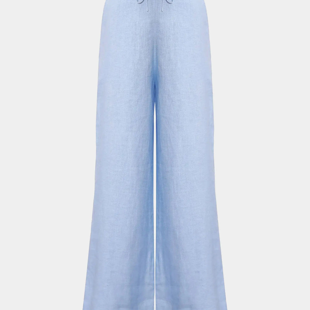 Blue Heavy Linen Wide-leg Pants Perfect Days NOKAYA