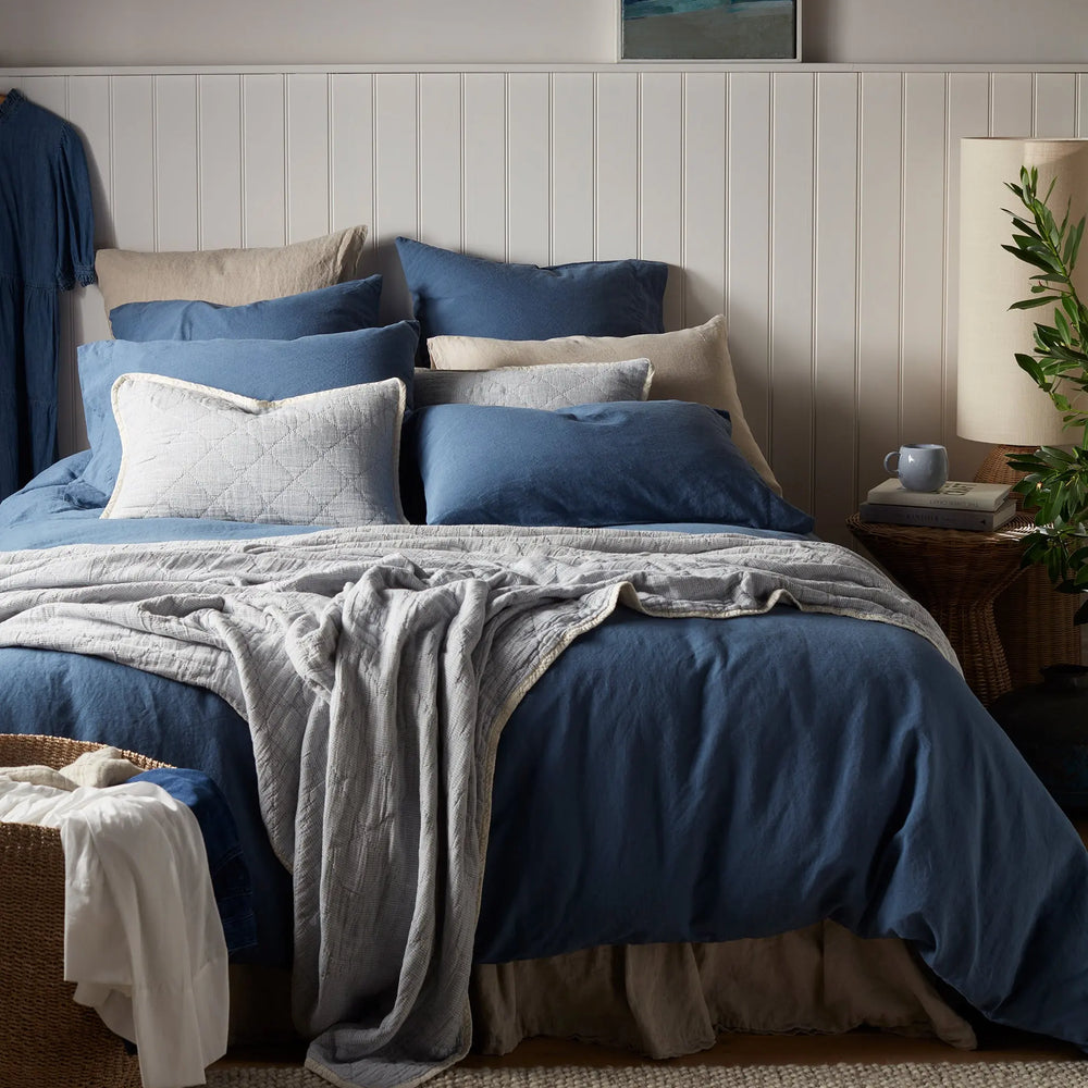 Blue Lenny 100% Cotton Quilted Cushion Cover The Secret Linen Store