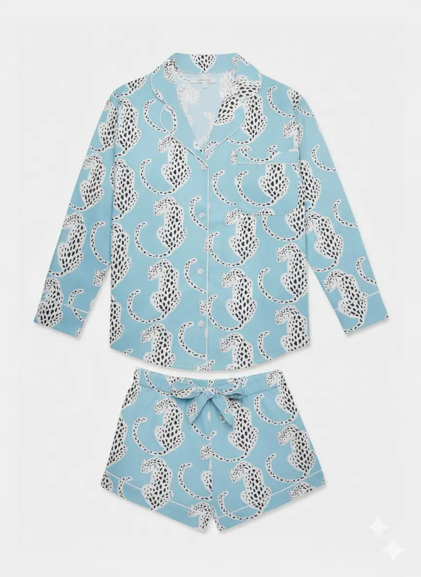 Leopards Long Sleeve Organic Cotton Pyjama Short Set