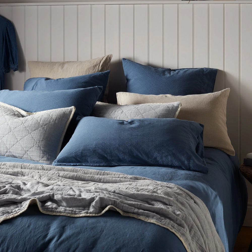 Blue Linen Blend Housewife Pillowcase The Secret Linen Store