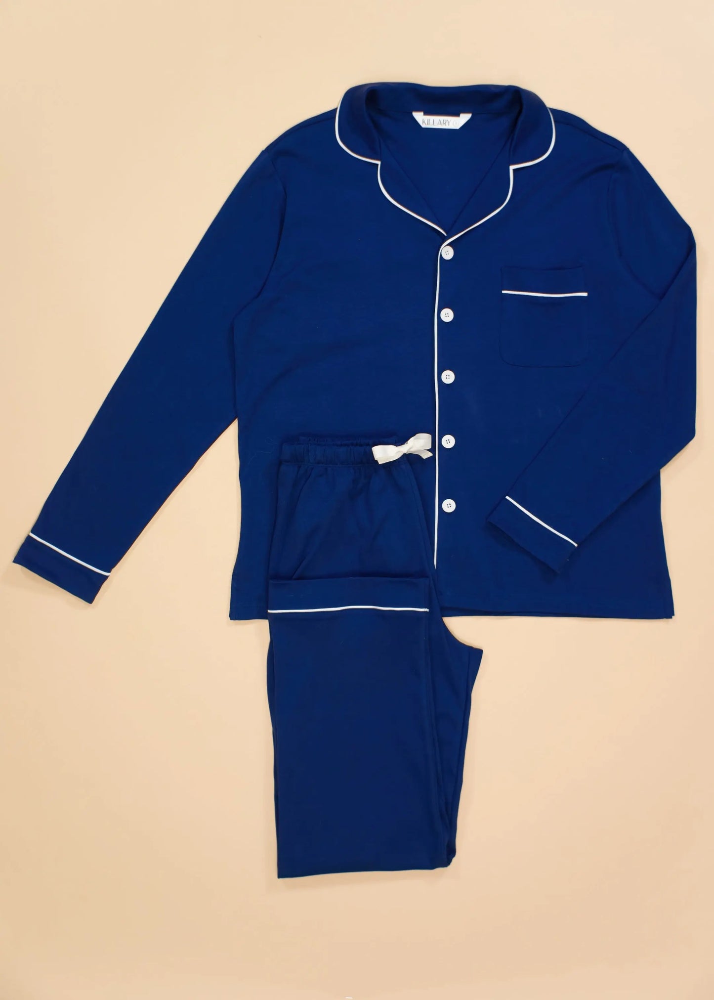 Blue Mens Pima Cotton Long Sleeve Pyjama Trouser Set killarysleepwear