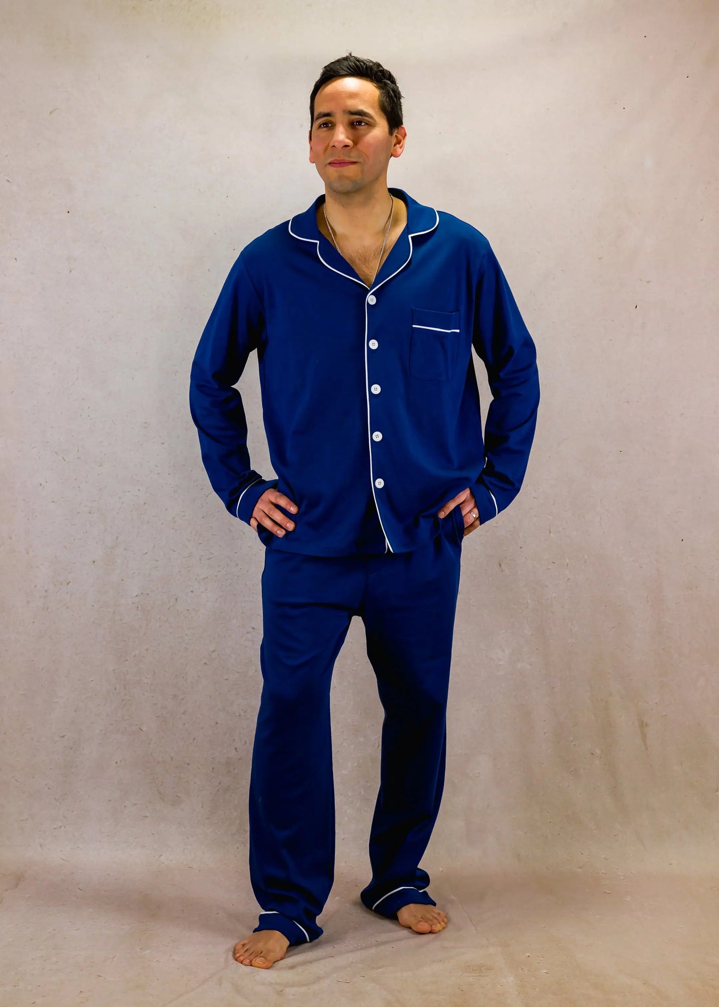 Blue Mens Pima Cotton Long Sleeve Pyjama Trouser Set killarysleepwear