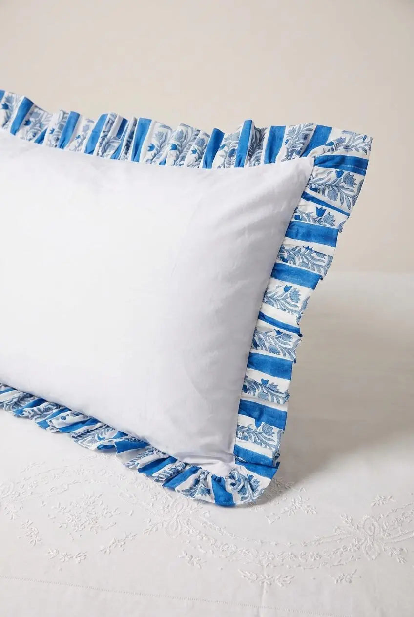 Blue Organic Cotton Poplin Pillowcase Kapara London