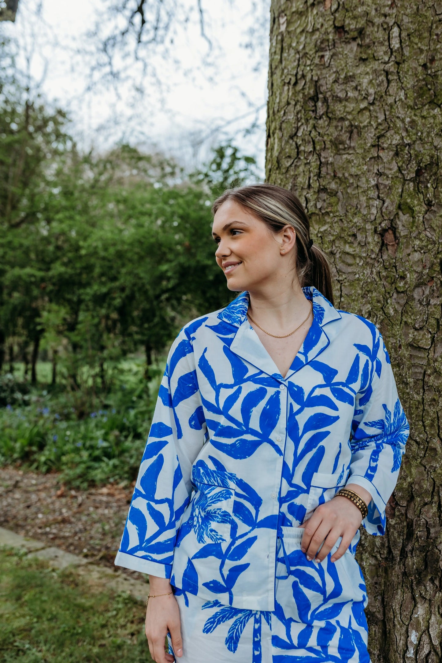 Blue Palm Tree Organic Cotton Pyjamas Naree Clothing