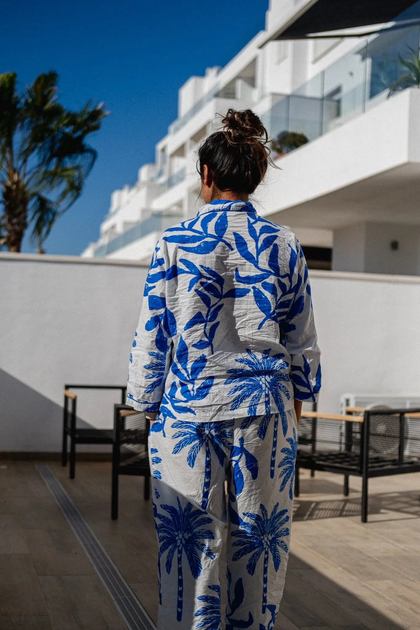 Blue Palm Tree Organic Cotton Pyjamas Naree Clothing