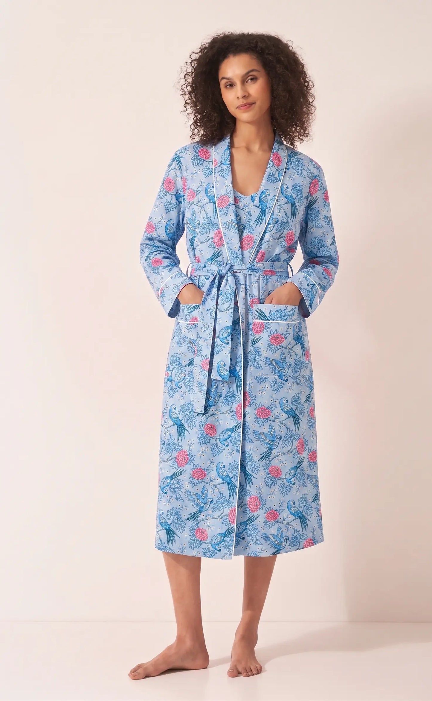 Blue Parrots Cotton Robe Myza