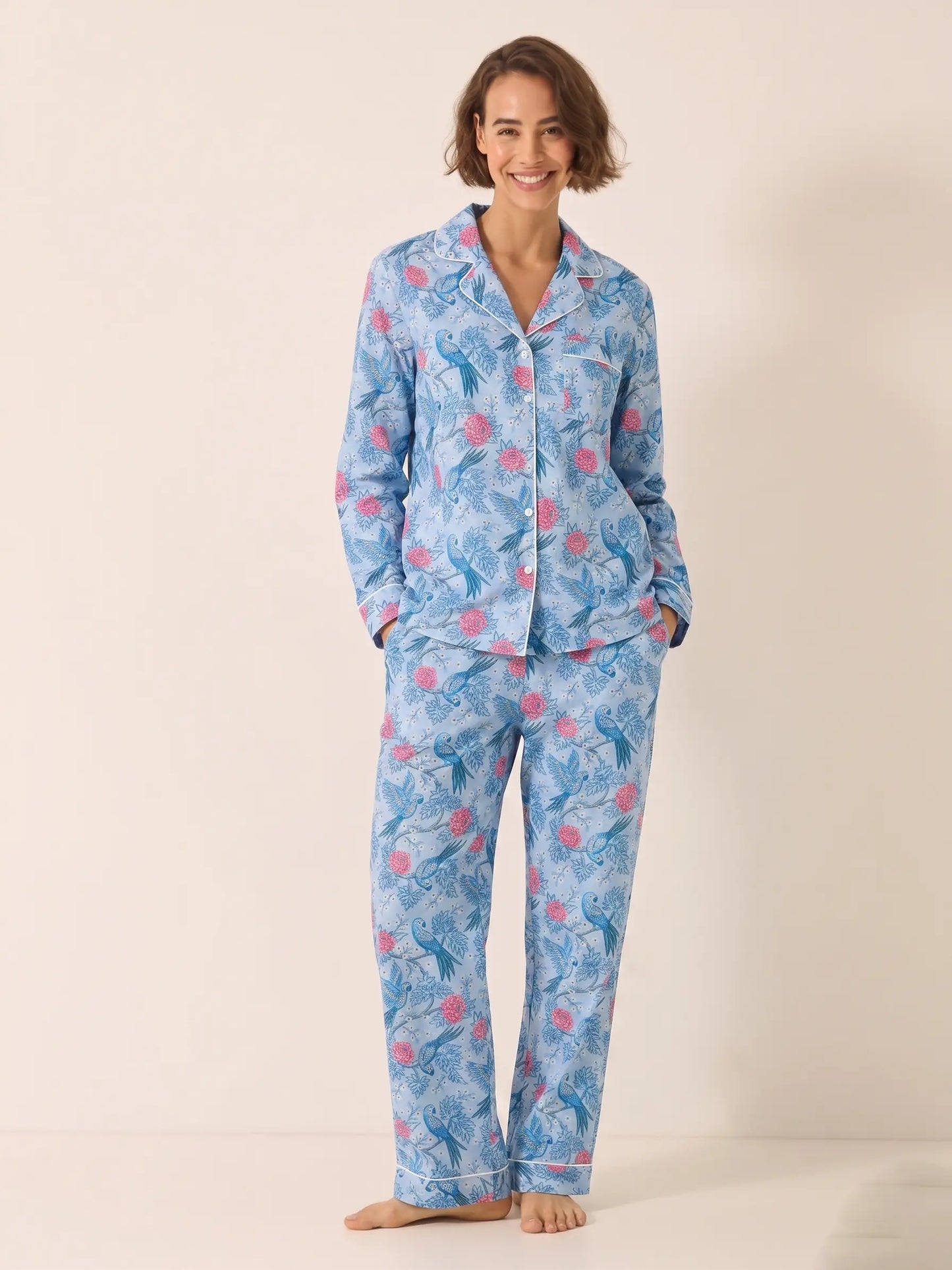 Blue Parrots Women's Long Sleeve Cotton Pyjama Trouser Set Myza