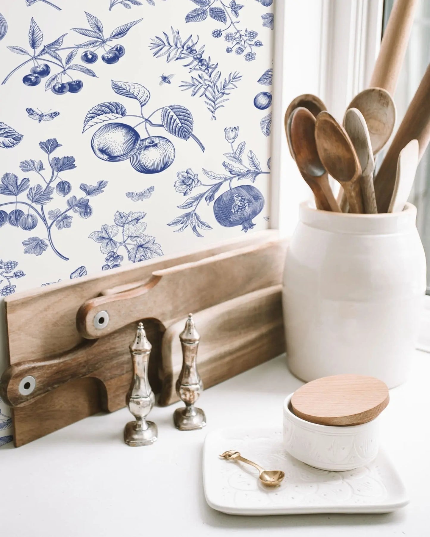 Blue Peach Botanical Wallpaper | Removable Peel and Stick | Custom Roll | Self Adhesive | Country Style Decor ClickWalls