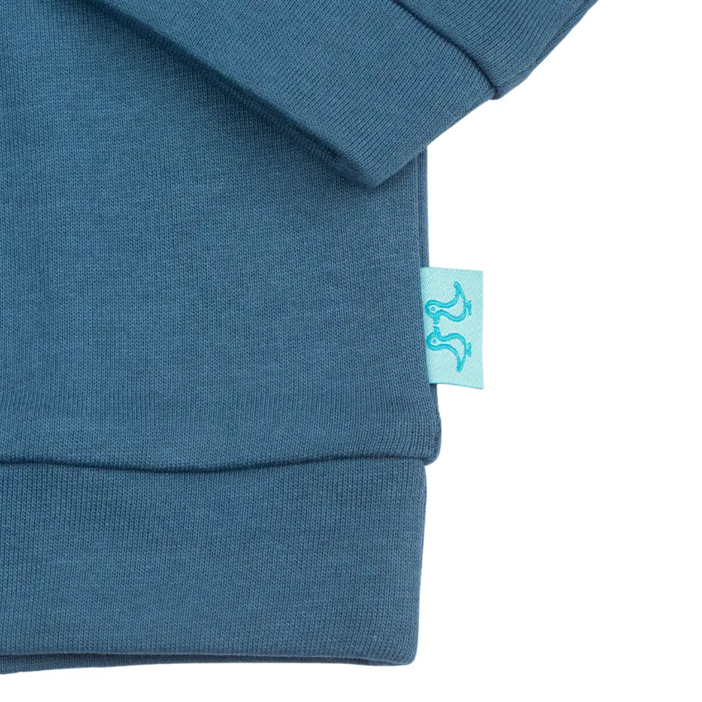 Blue Pull on Organic Cotton Hoodie Luca and Rosa