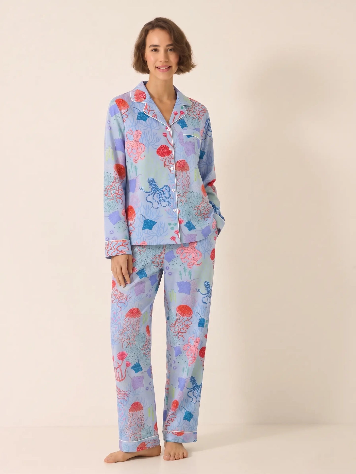 Blue Sea Women's Long Sleeve Cotton Pyjama Trouser Set Myza