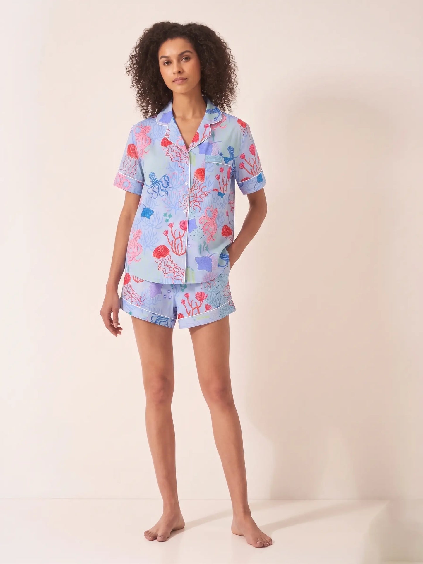 Blue Sea Women's Short Sleeve Cotton Pyjama Short Set Myza
