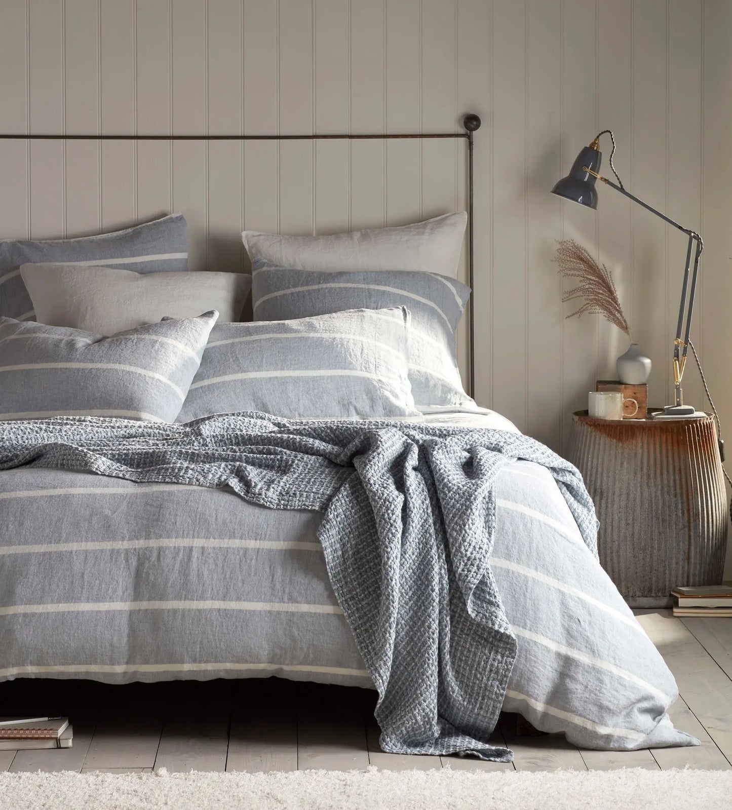 Blue Seb Stripe Cotton Linen Duvet Cover The Secret Linen Store
