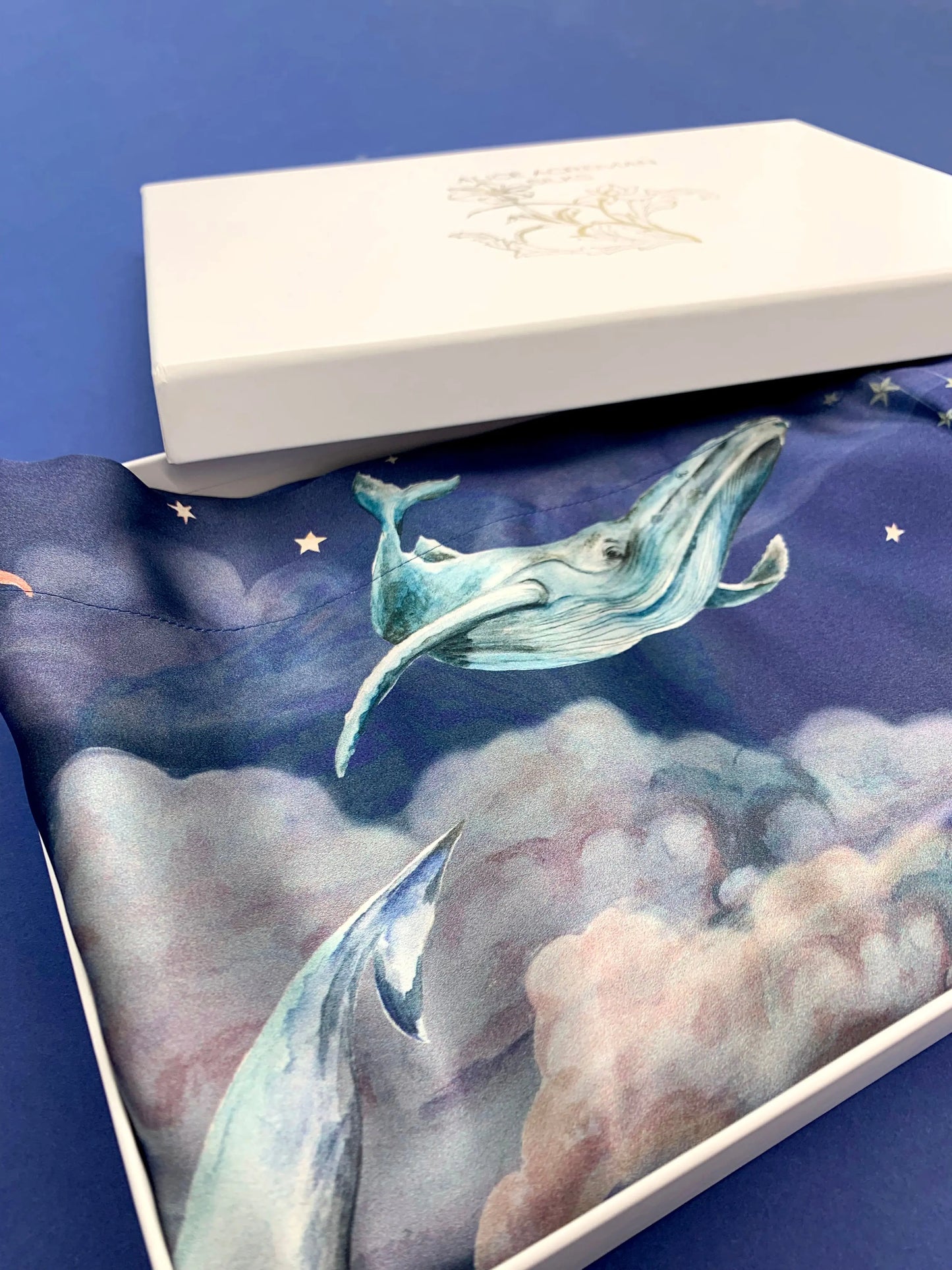 Blue Silk Pillowcase in hand painted 'Wonderous' print, Oxford Pillowcase Alice Acreman Silks