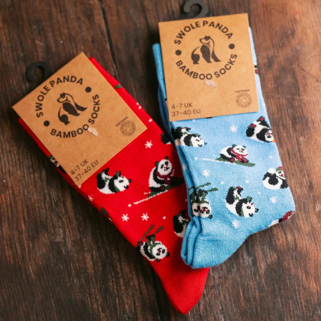 Blue Skiing Panda Bamboo Socks Swole Panda