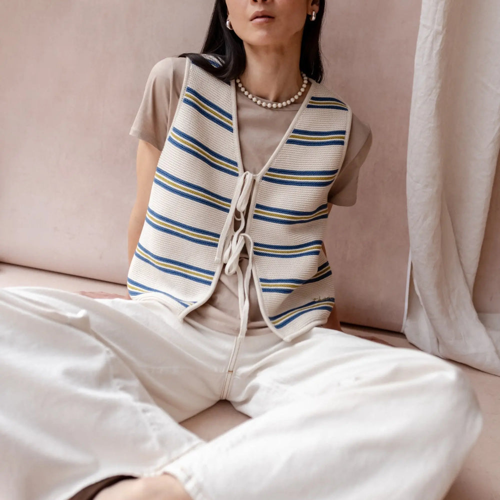 Blue Stripe Cotton Knitted Vest TartanBlanketCo
