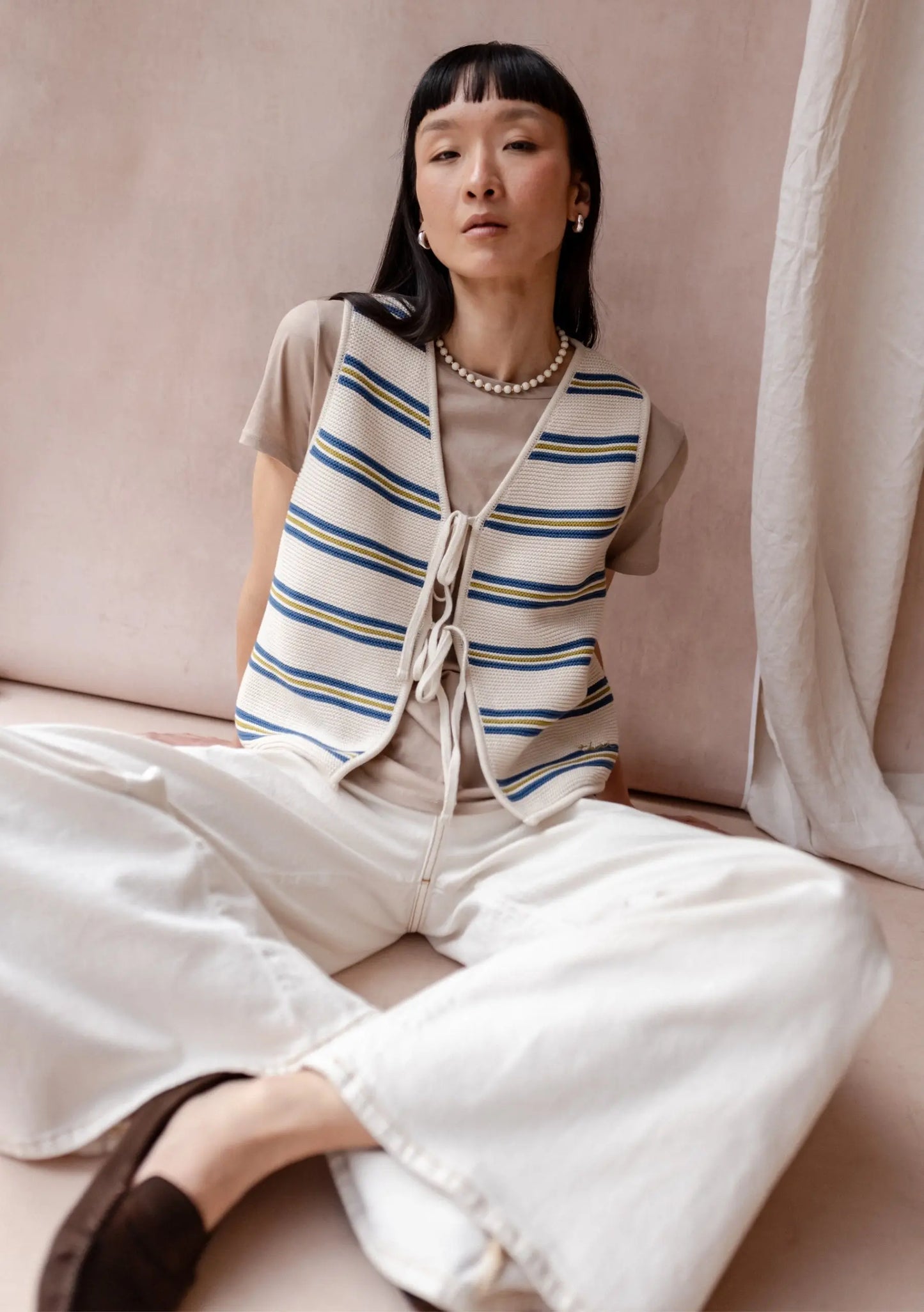 Blue Stripe Cotton Knitted Vest TartanBlanketCo