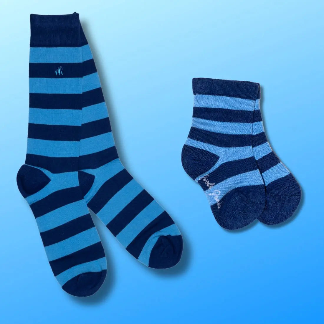 Blue Stripe Matching Bamboo Socks (Adult & Child) Swole Panda